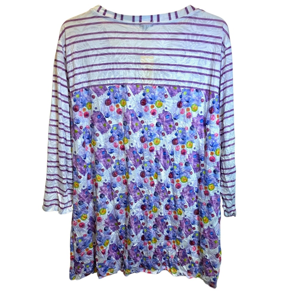 Shana Floral Stripe 3/4 Sleeve V-Neck Tunic Top XL Purple Blue3/ - Picture 5 of 15